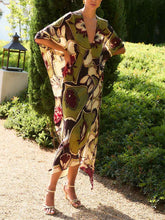 Retro Printed Flowing Bat Sleeve Maxi Dress